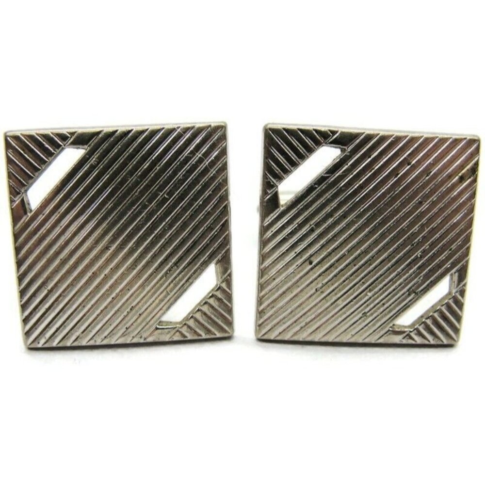 Swank Cufflinks Square Silver Tone Tux Shirt Dress Suit Vintage